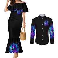 Flame Girl Skull Couples Matching Mermaid Dress and Long Sleeve Button Shirt The Good Girl In Me Got Tired Of The Bullshit