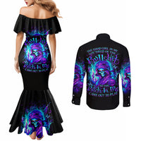Flame Girl Skull Couples Matching Mermaid Dress and Long Sleeve Button Shirt The Good Girl In Me Got Tired Of The Bullshit
