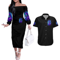 Flame Girl Skull Couples Matching Off The Shoulder Long Sleeve Dress and Hawaiian Shirt The Good Girl In Me Got Tired Of The Bullshit - Wonder Print Shop