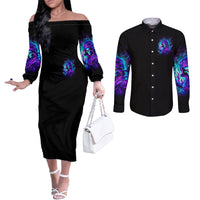 Flame Girl Skull Couples Matching Off The Shoulder Long Sleeve Dress and Long Sleeve Button Shirt The Good Girl In Me Got Tired Of The Bullshit
