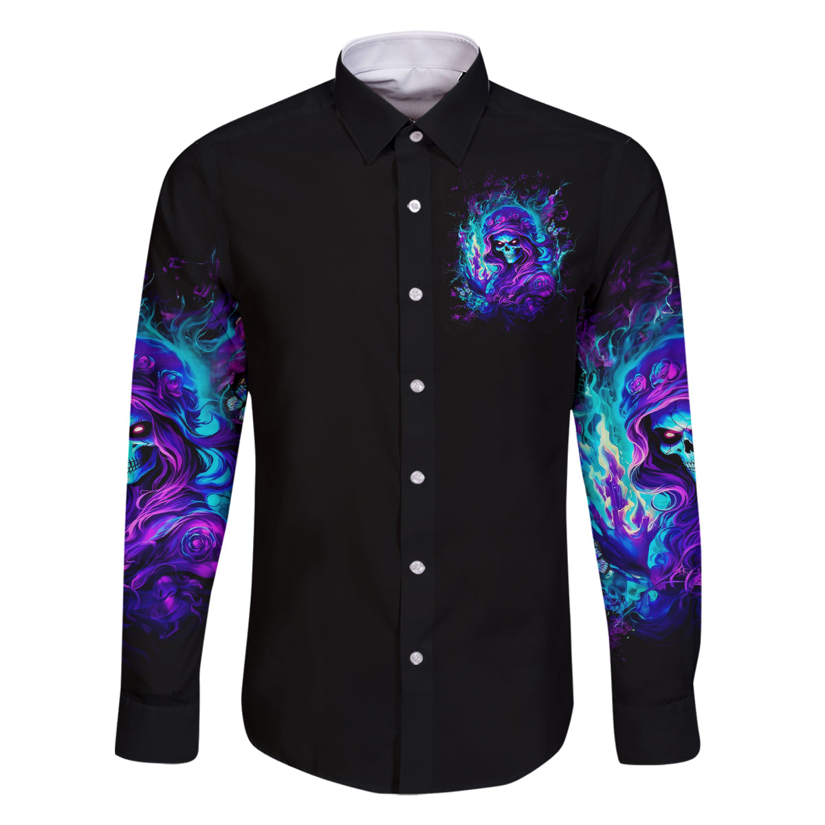 Flame Girl Skull Family Matching Long Sleeve Bodycon Dress and Hawaiian Shirt The Good Girl In Me Got Tired Of The Bullshit - Wonder Print Shop