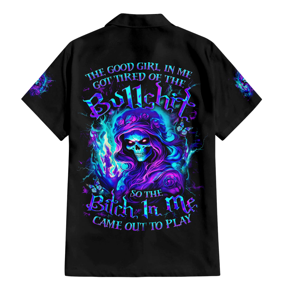 Flame Girl Skull Family Matching Mermaid Dress and Hawaiian Shirt The Good Girl In Me Got Tired Of The Bullshit - Wonder Print Shop