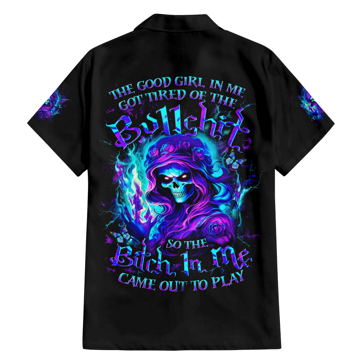 Flame Girl Skull Family Matching Off Shoulder Maxi Dress and Hawaiian Shirt The Good Girl In Me Got Tired Of The Bullshit - Wonder Print Shop