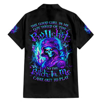 Flame Girl Skull Family Matching Off Shoulder Short Dress and Hawaiian Shirt The Good Girl In Me Got Tired Of The Bullshit - Wonder Print Shop