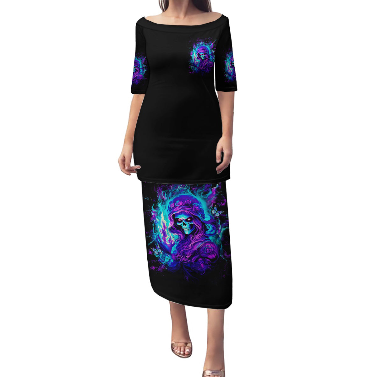 Flame Girl Skull Family Matching Puletasi and Hawaiian Shirt The Good Girl In Me Got Tired Of The Bullshit - Wonder Print Shop