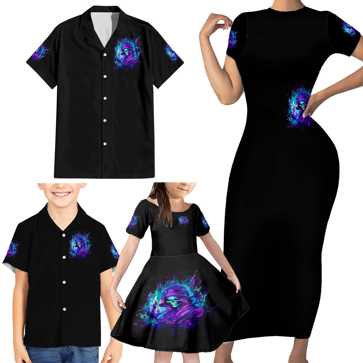 Flame Girl Skull Family Matching Short Sleeve Bodycon Dress and Hawaiian Shirt The Good Girl In Me Got Tired Of The Bullshit - Wonder Print Shop