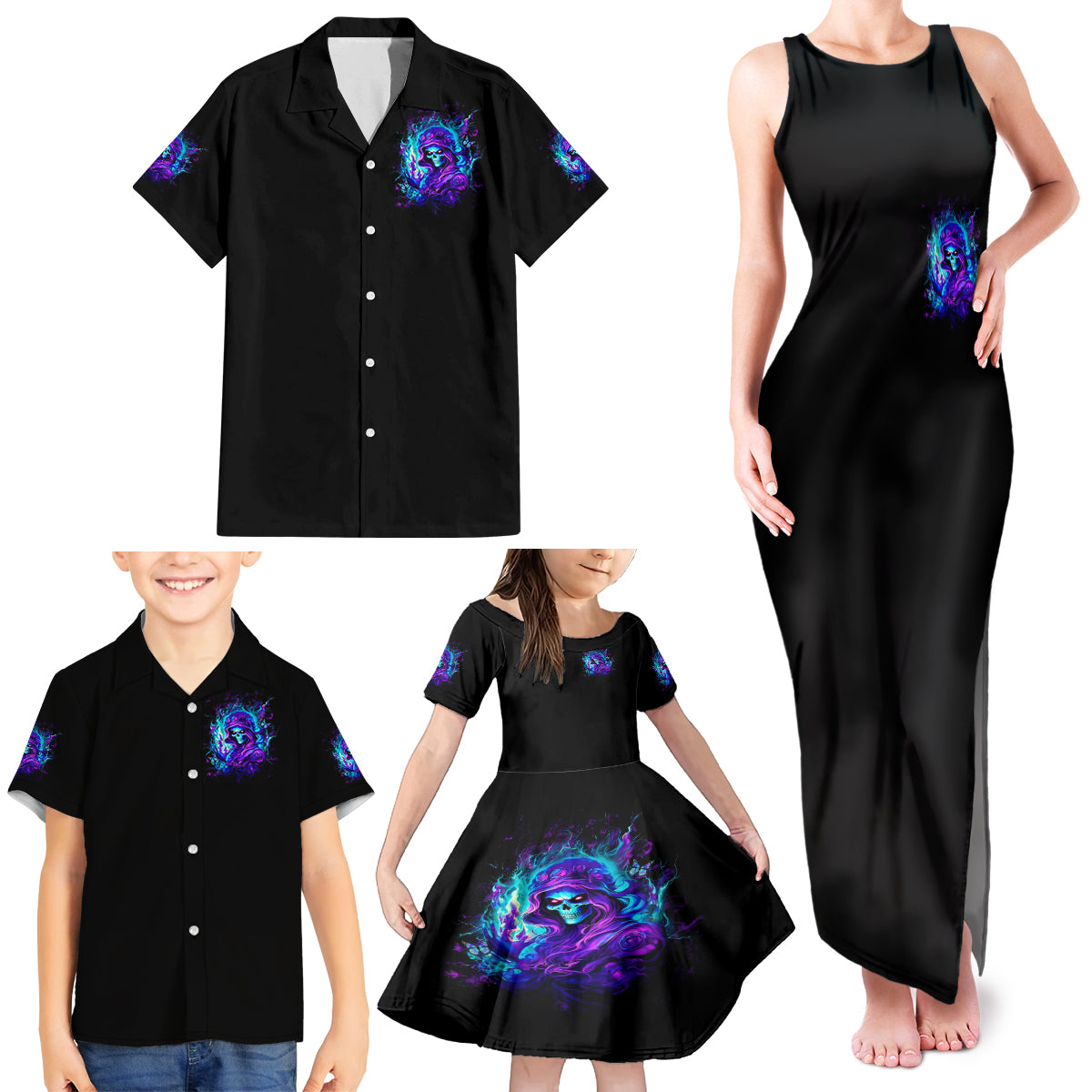 Flame Girl Skull Family Matching Tank Maxi Dress and Hawaiian Shirt The Good Girl In Me Got Tired Of The Bullshit - Wonder Print Shop