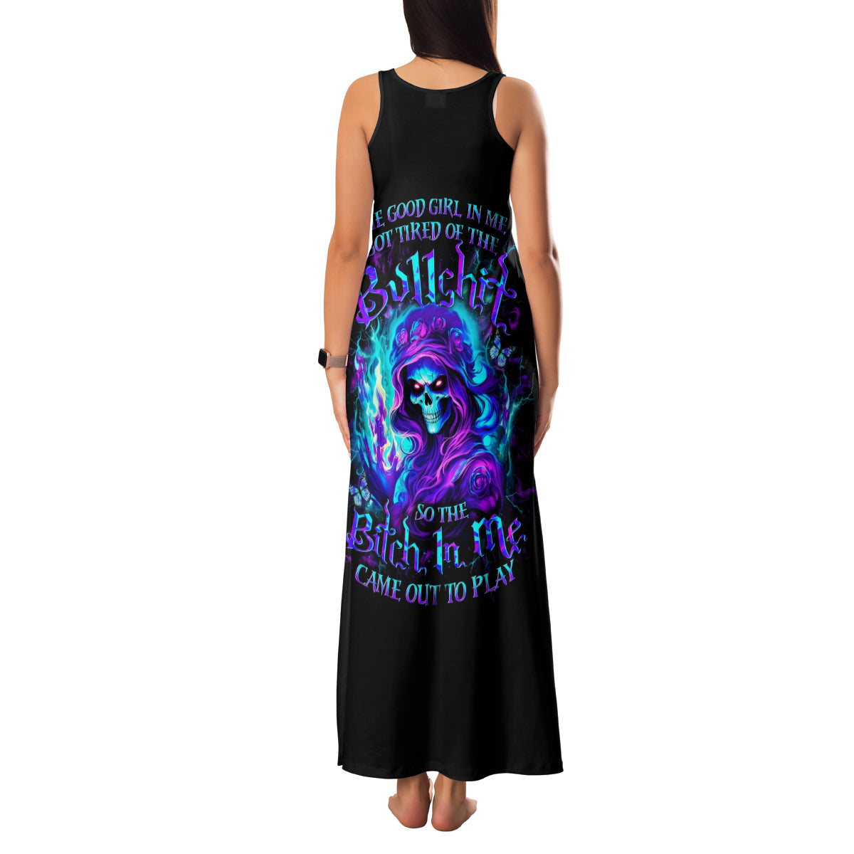 Flame Girl Skull Family Matching Tank Maxi Dress and Hawaiian Shirt The Good Girl In Me Got Tired Of The Bullshit - Wonder Print Shop