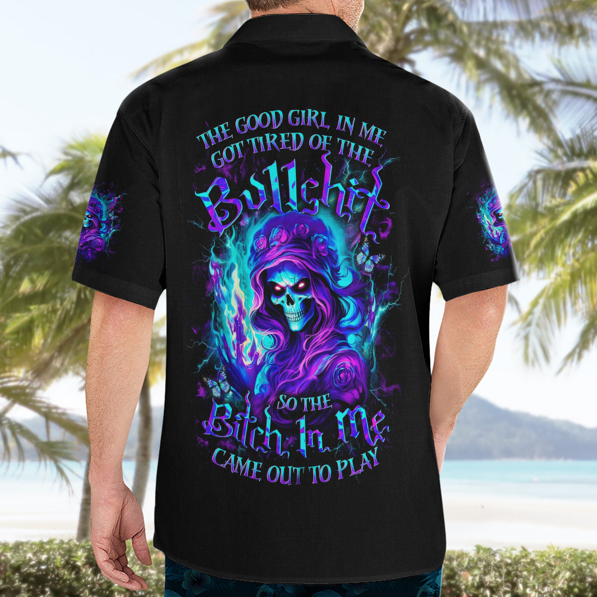 Flame Girl Skull Hawaiian Shirt The Good Girl In Me Got Tired Of The Bullshit - Wonder Print Shop