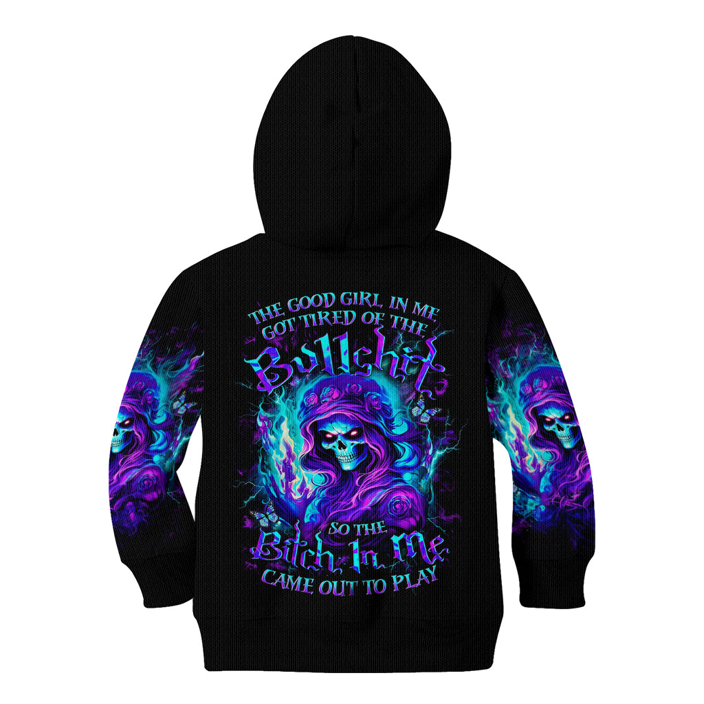 Flame Girl Skull Kid Hoodie The Good Girl In Me Got Tired Of The Bullshit - Wonder Print Shop