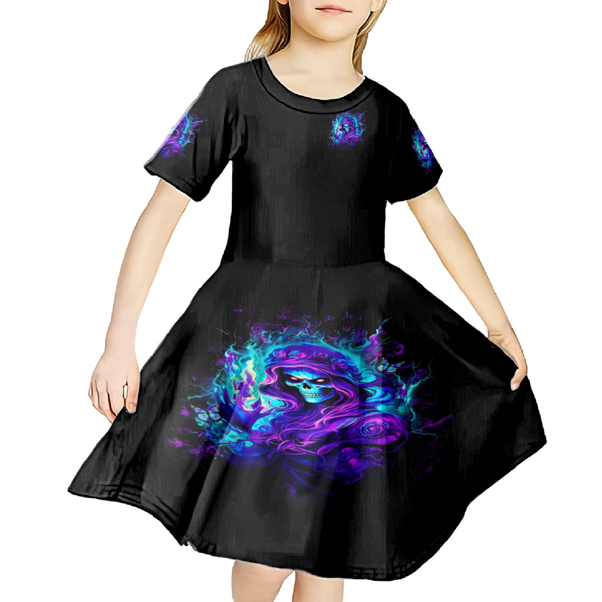 Flame Girl Skull Kid Short Sleeve Dress The Good Girl In Me Got Tired Of The Bullshit - Wonder Print Shop