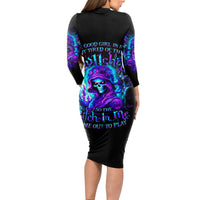 Flame Girl Skull Long Sleeve Bodycon Dress The Good Girl In Me Got Tired Of The Bullshit - Wonder Print Shop