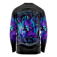 Flame Girl Skull Long Sleeve Shirt The Good Girl In Me Got Tired Of The Bullshit - Wonder Print Shop