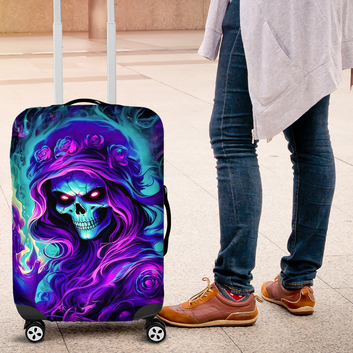 Flame Girl Skull Luggage Cover The Good Girl In Me Got Tired Of The Bullshit - Wonder Print Shop