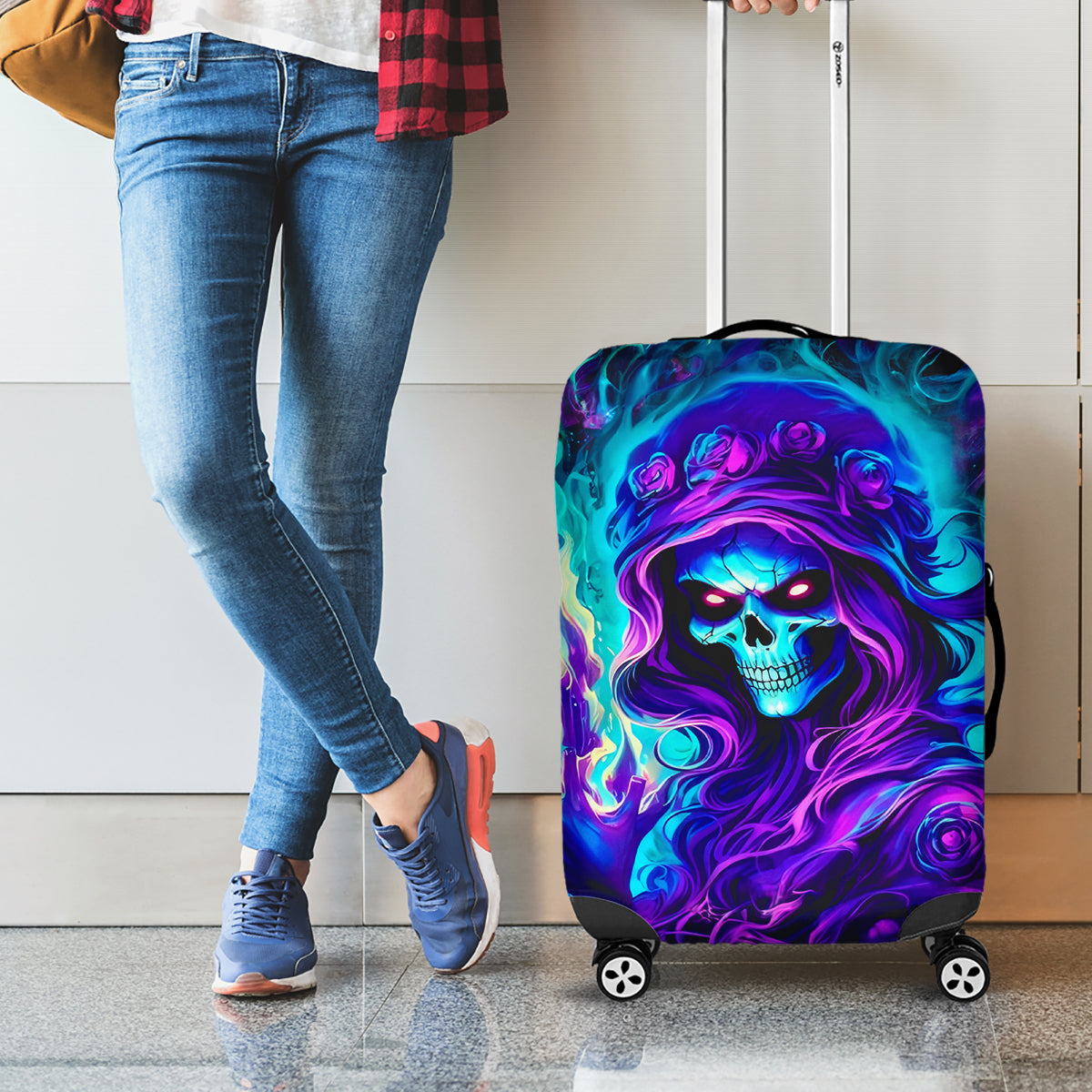 Flame Girl Skull Luggage Cover The Good Girl In Me Got Tired Of The Bullshit - Wonder Print Shop