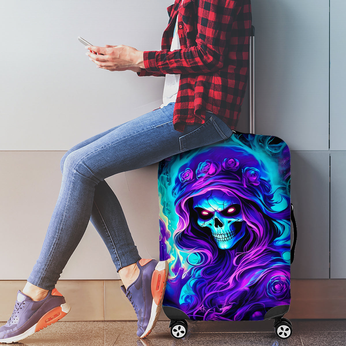 Flame Girl Skull Luggage Cover The Good Girl In Me Got Tired Of The Bullshit - Wonder Print Shop