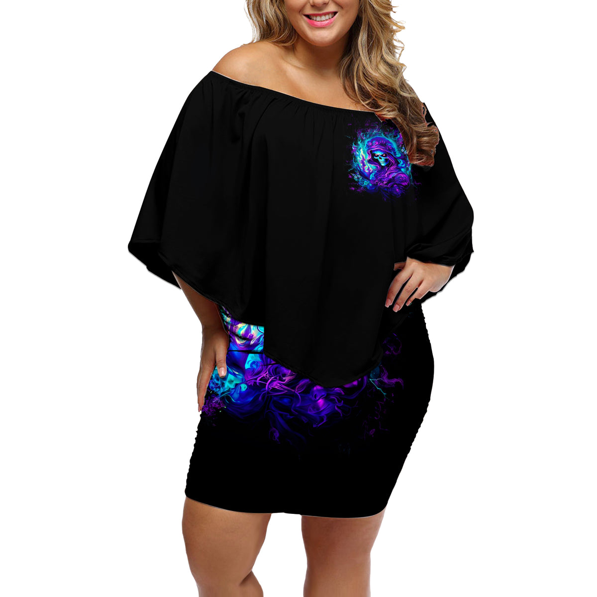 Flame Girl Skull Off Shoulder Short Dress The Good Girl In Me Got Tired Of The Bullshit - Wonder Print Shop
