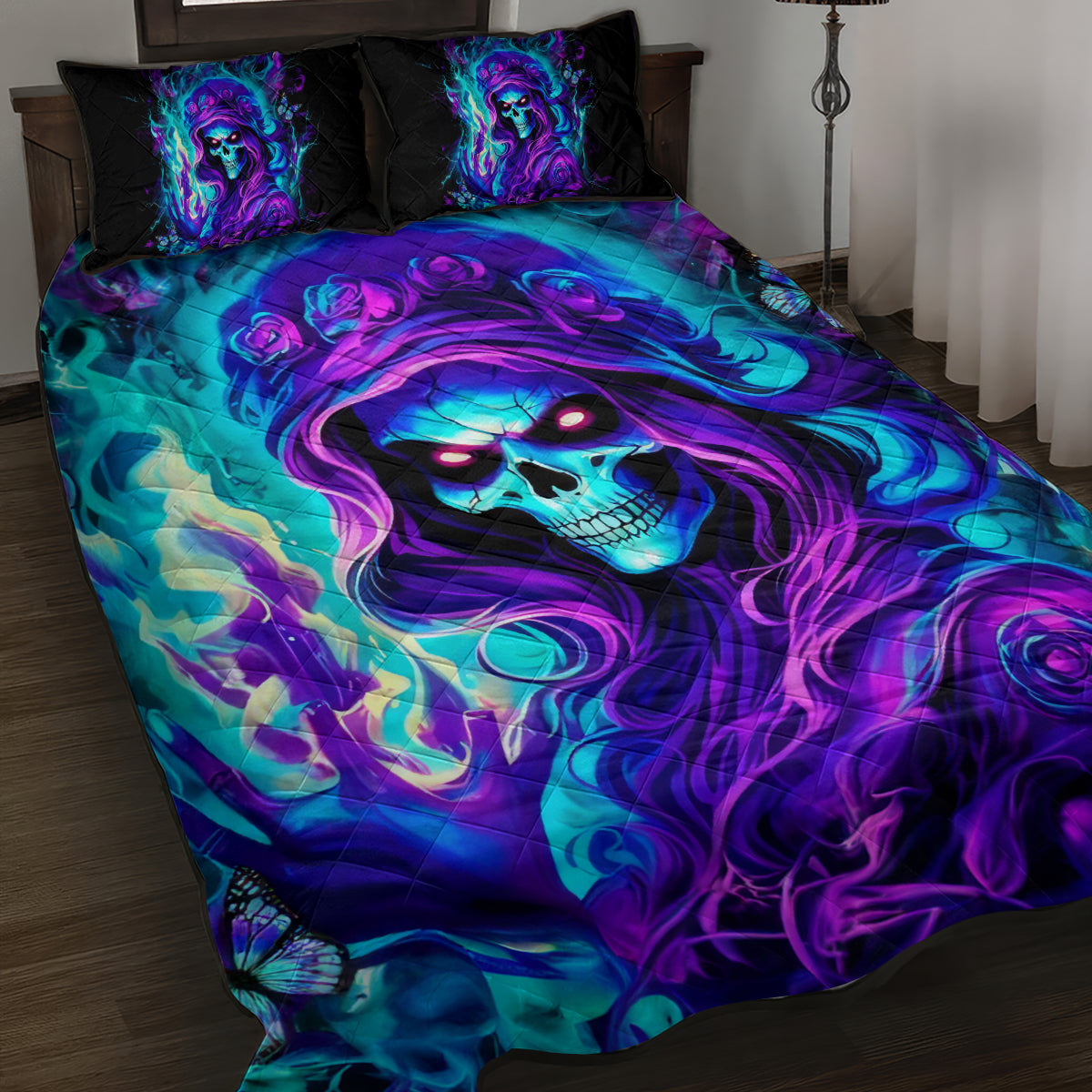 Flame Girl Skull Quilt Bed Set The Good Girl In Me Got Tired Of The Bullshit - Wonder Print Shop