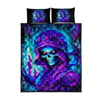 Flame Girl Skull Quilt Bed Set The Good Girl In Me Got Tired Of The Bullshit - Wonder Print Shop