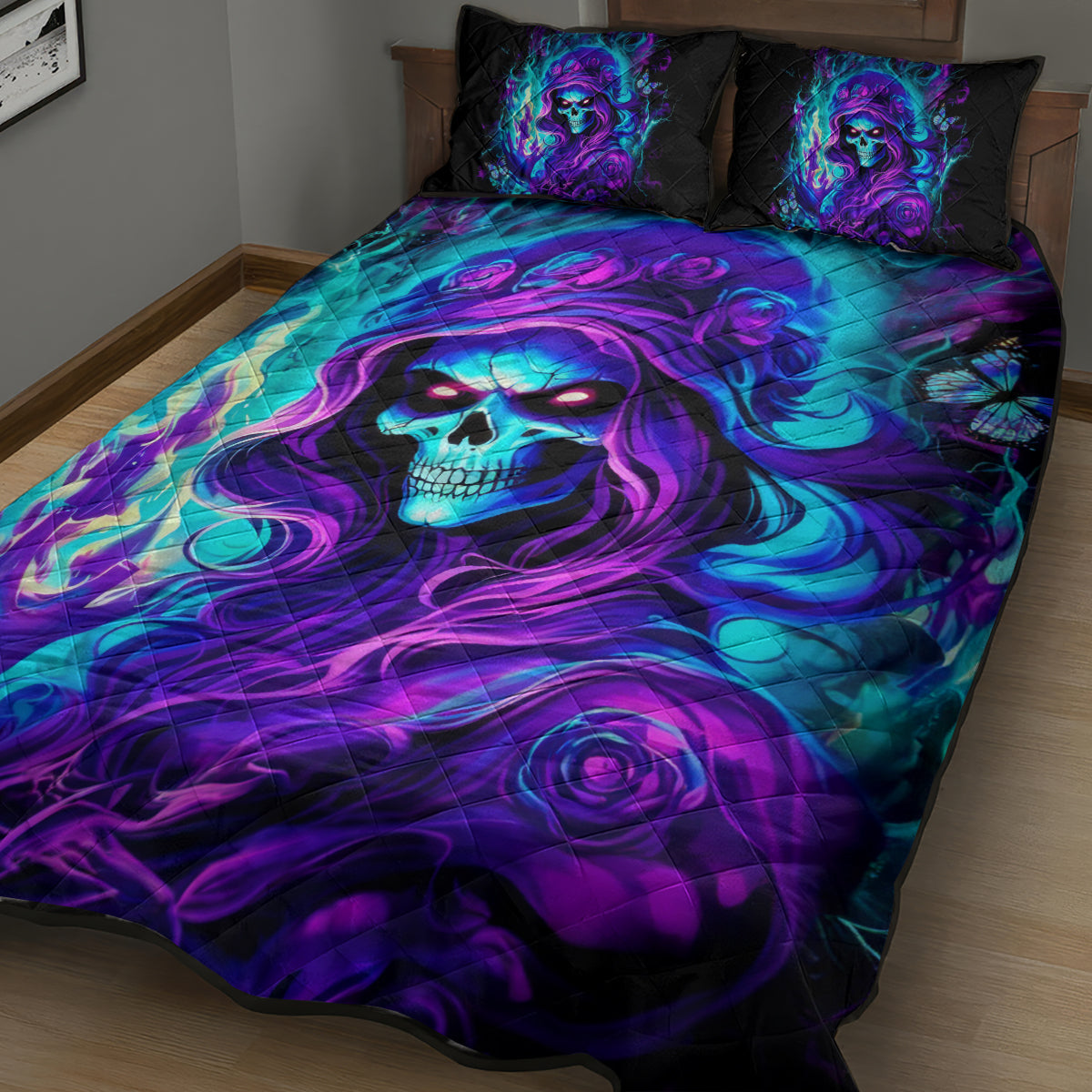 Flame Girl Skull Quilt Bed Set The Good Girl In Me Got Tired Of The Bullshit - Wonder Print Shop