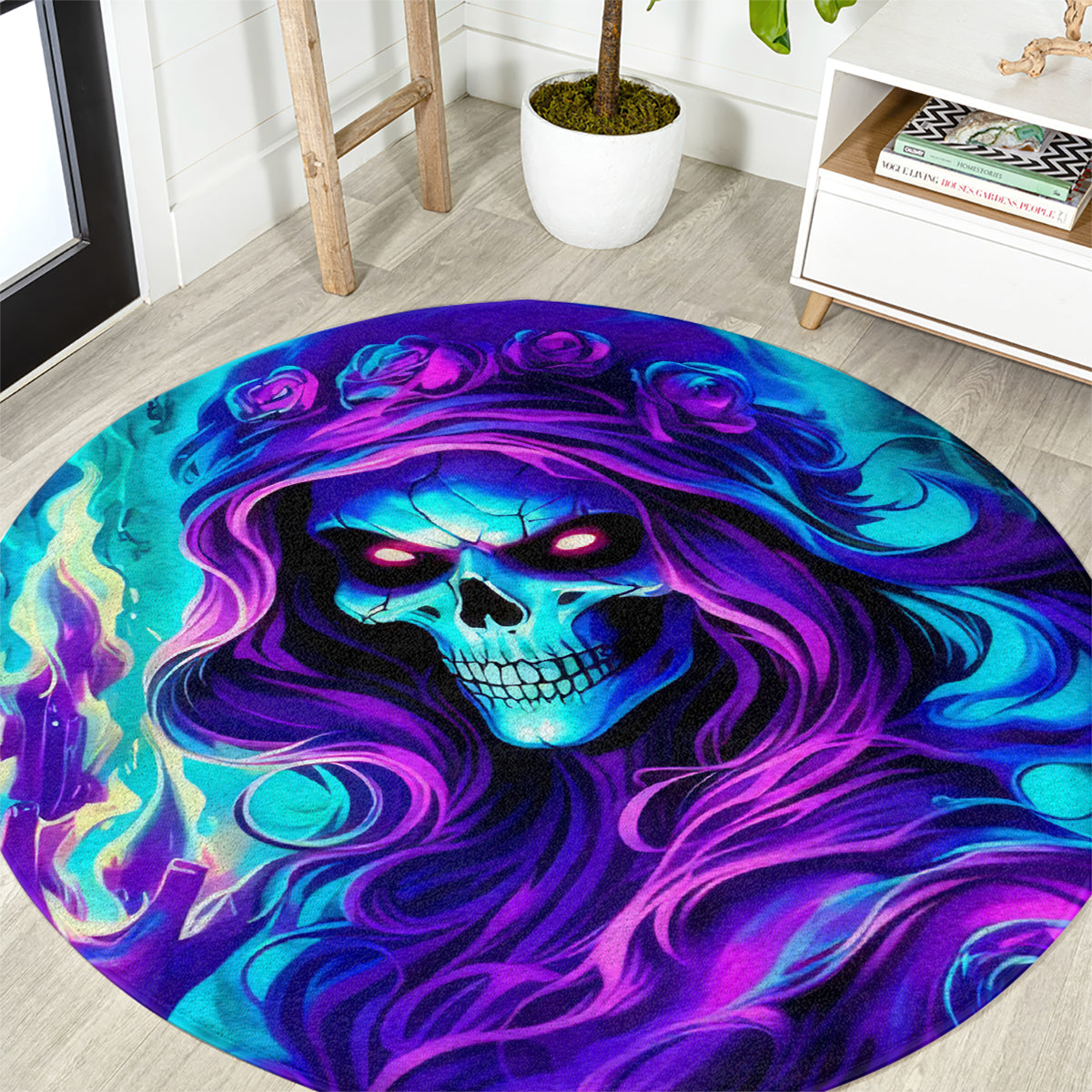 Flame Girl Skull Round Carpet The Good Girl In Me Got Tired Of The Bullshit