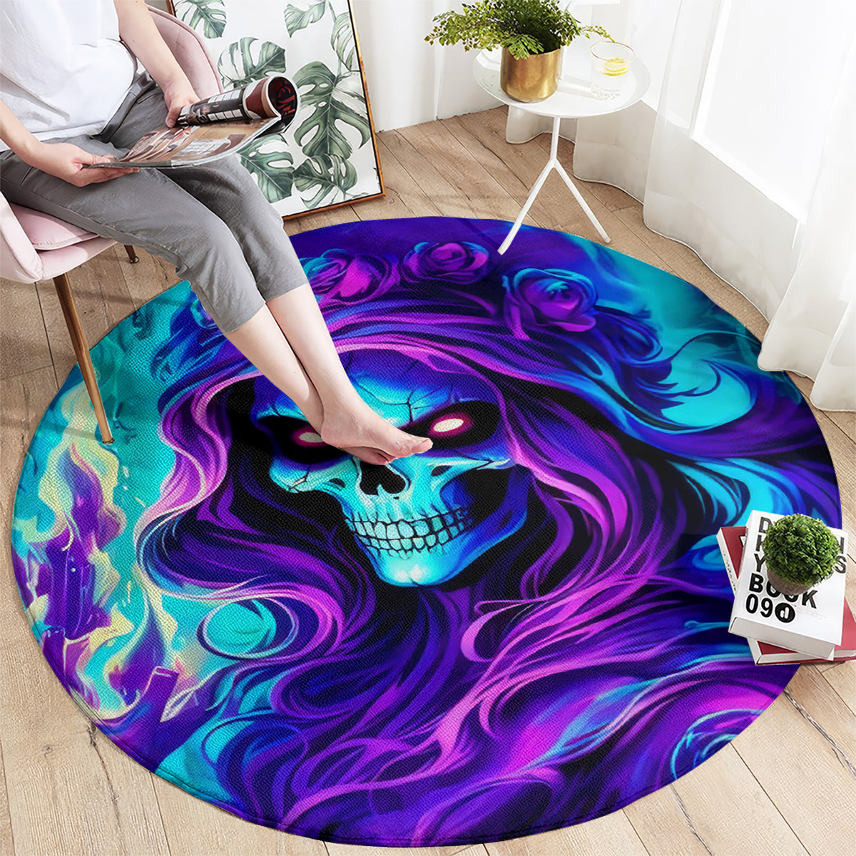 Flame Girl Skull Round Carpet The Good Girl In Me Got Tired Of The Bullshit