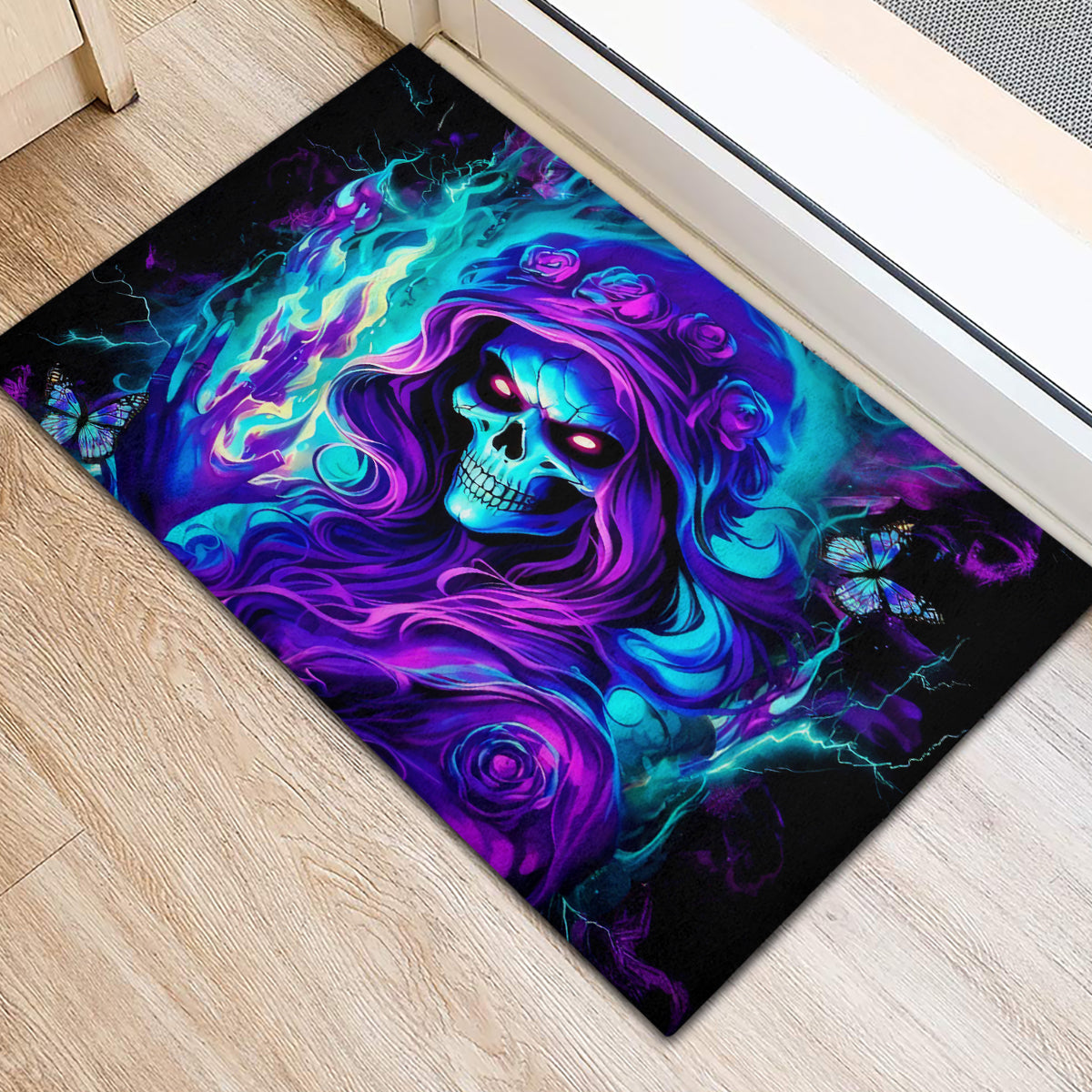 Flame Girl Skull Rubber Doormat The Good Girl In Me Got Tired Of The Bullshit - Wonder Print Shop