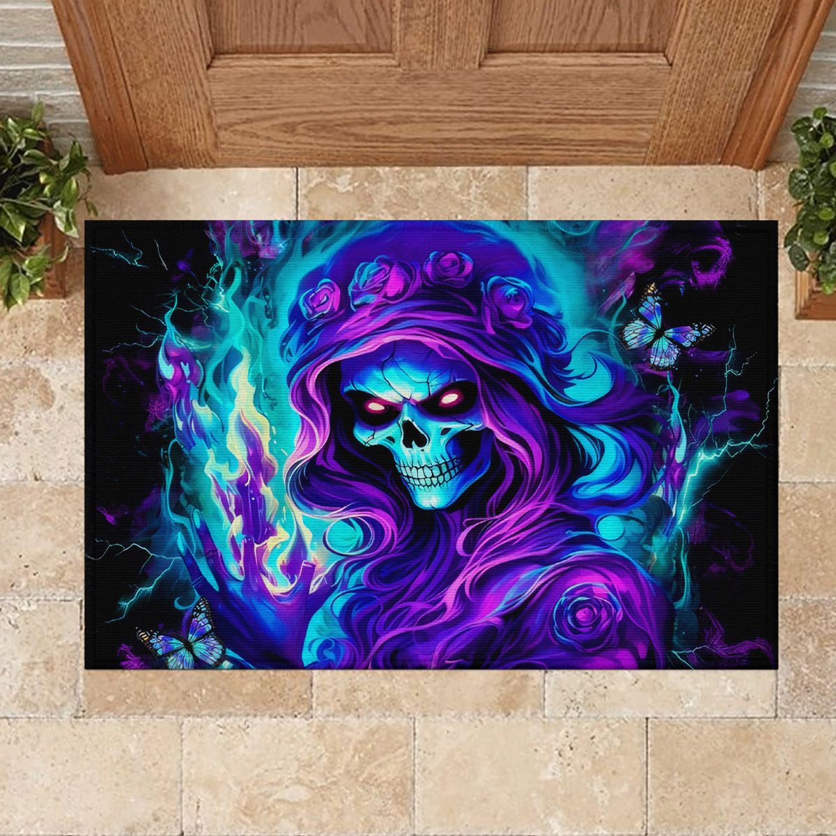Flame Girl Skull Rubber Doormat The Good Girl In Me Got Tired Of The Bullshit - Wonder Print Shop