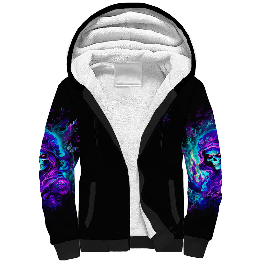 Flame Girl Skull Sherpa Hoodie The Good Girl In Me Got Tired Of The Bullshit - Wonder Print Shop