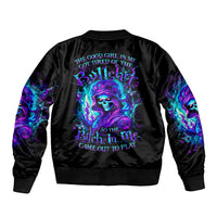 Flame Girl Skull Sleeve Zip Bomber Jacket The Good Girl In Me Got Tired Of The Bullshit - Wonder Print Shop