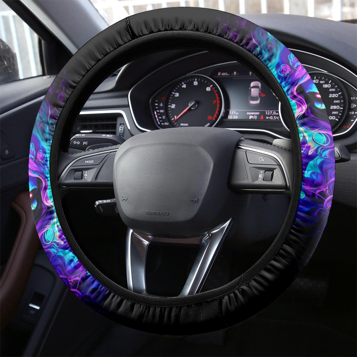 Flame Girl Skull Steering Wheel Cover The Good Girl In Me Got Tired Of The Bullshit - Wonder Print Shop