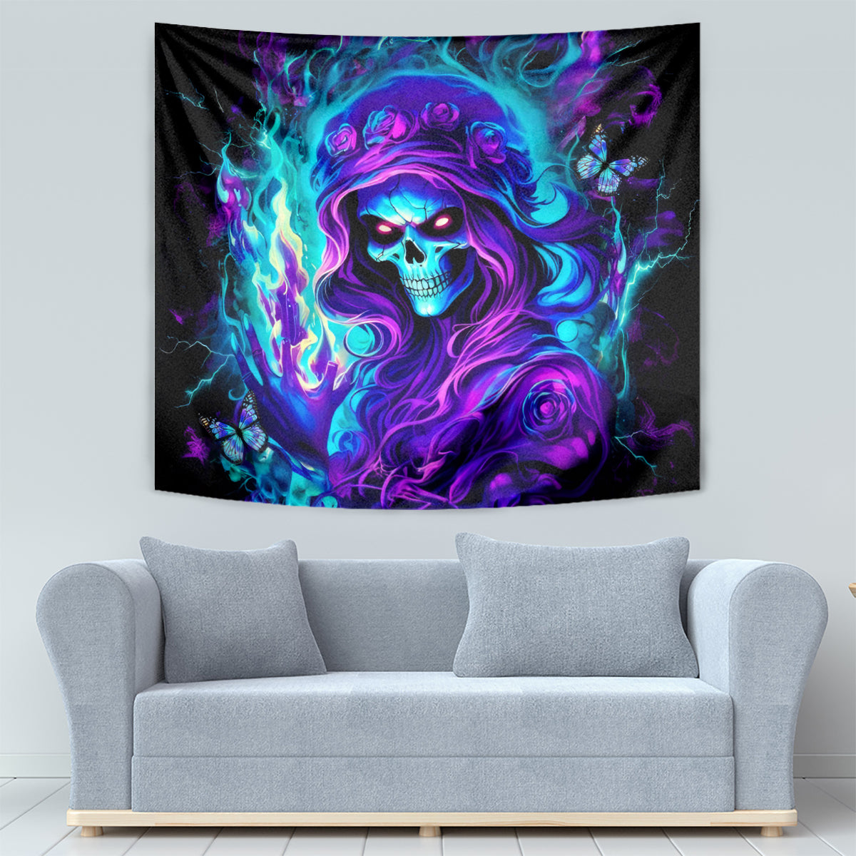 Flame Girl Skull Tapestry The Good Girl In Me Got Tired Of The Bullshit - Wonder Print Shop
