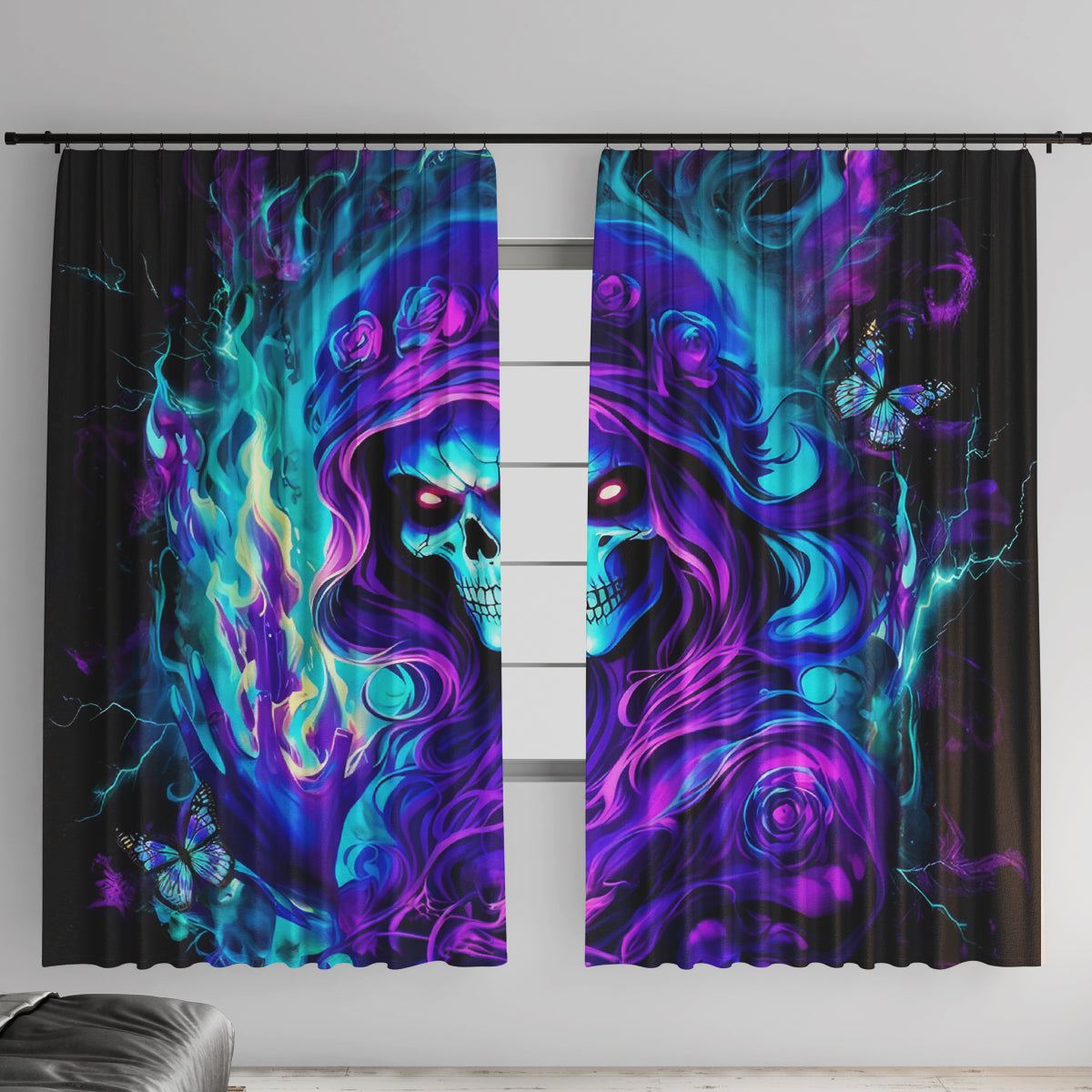 Flame Girl Skull Window Curtain The Good Girl In Me Got Tired Of The Bullshit - Wonder Print Shop