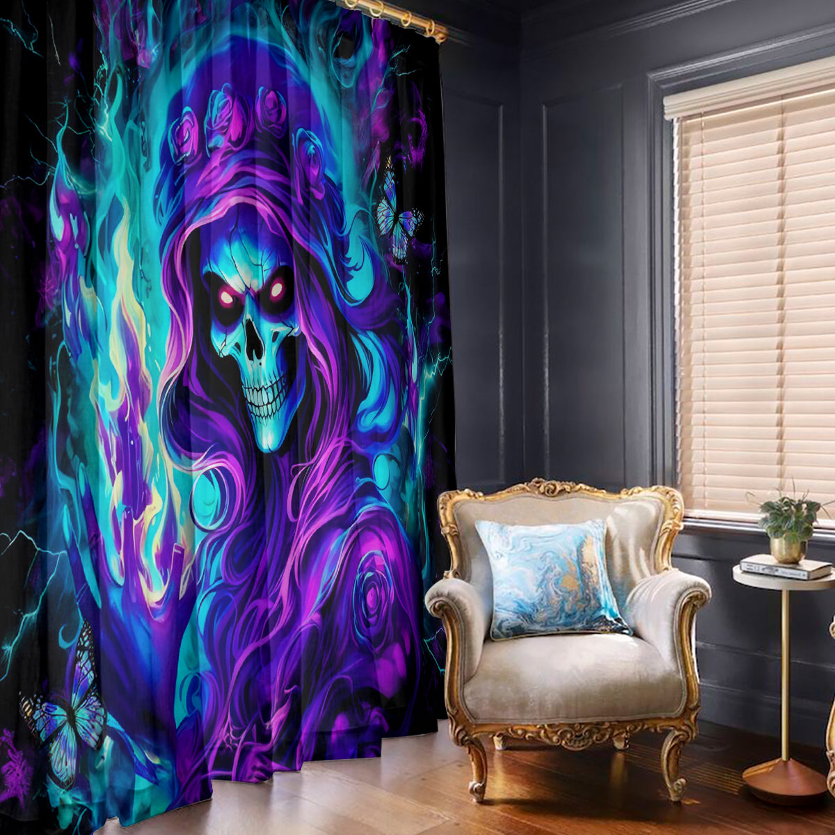 Flame Girl Skull Window Curtain The Good Girl In Me Got Tired Of The Bullshit - Wonder Print Shop