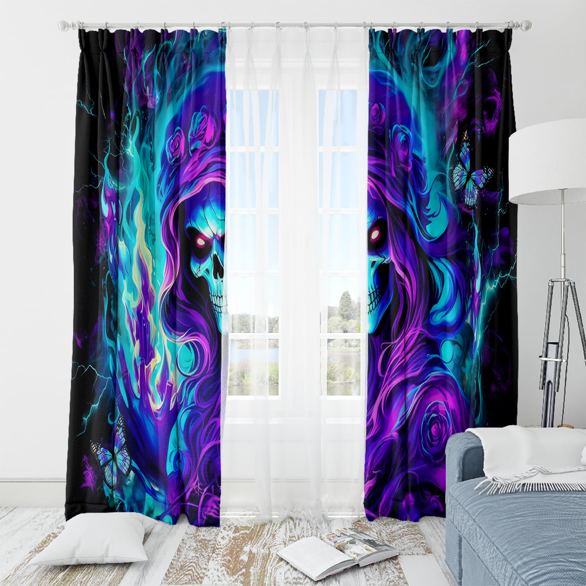 Flame Girl Skull Window Curtain The Good Girl In Me Got Tired Of The Bullshit - Wonder Print Shop