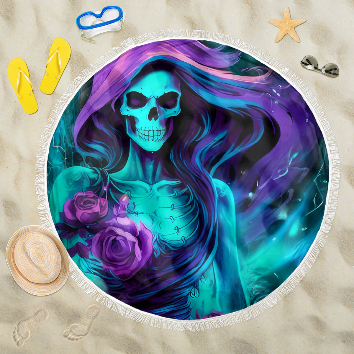 Flame Girl Skull Beach Blanket The Good Girl In Me Got Tired Of The Bullshit - Wonder Print Shop