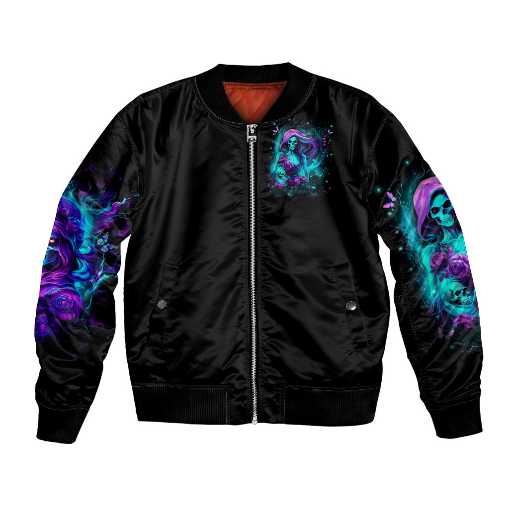 Flame Girl Skull Bomber Jacket The Good Girl In Me Got Tired Of The Bullshit - Wonder Print Shop
