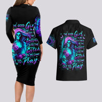 Flame Girl Skull Couples Matching Long Sleeve Bodycon Dress and Hawaiian Shirt The Good Girl In Me Got Tired Of The Bullshit - Wonder Print Shop