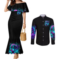 Flame Girl Skull Couples Matching Mermaid Dress and Long Sleeve Button Shirt The Good Girl In Me Got Tired Of The Bullshit