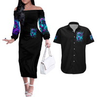 Flame Girl Skull Couples Matching Off The Shoulder Long Sleeve Dress and Hawaiian Shirt The Good Girl In Me Got Tired Of The Bullshit - Wonder Print Shop