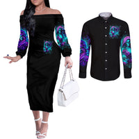 Flame Girl Skull Couples Matching Off The Shoulder Long Sleeve Dress and Long Sleeve Button Shirt The Good Girl In Me Got Tired Of The Bullshit
