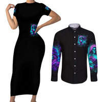 Flame Girl Skull Couples Matching Short Sleeve Bodycon Dress and Long Sleeve Button Shirt The Good Girl In Me Got Tired Of The Bullshit - Wonder Print Shop