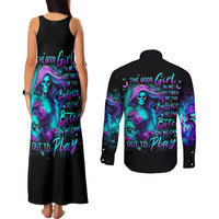 Flame Girl Skull Couples Matching Tank Maxi Dress and Long Sleeve Button Shirt The Good Girl In Me Got Tired Of The Bullshit - Wonder Print Shop