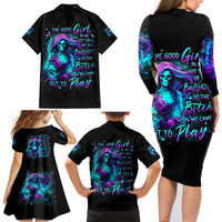 Flame Girl Skull Family Matching Long Sleeve Bodycon Dress and Hawaiian Shirt The Good Girl In Me Got Tired Of The Bullshit - Wonder Print Shop