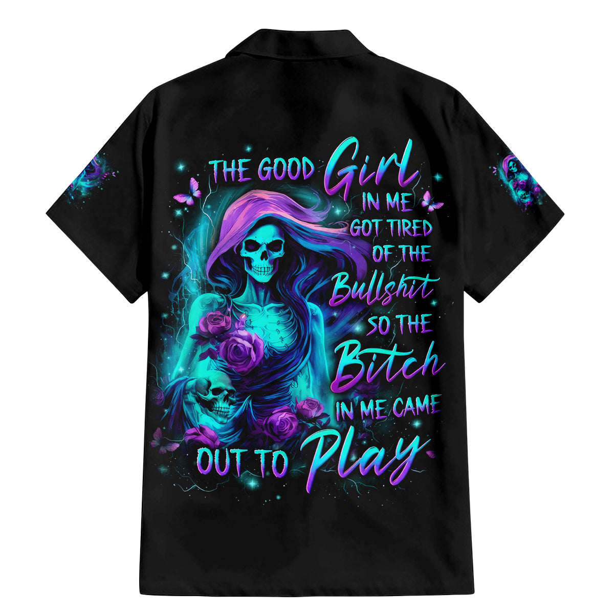 Flame Girl Skull Family Matching Mermaid Dress and Hawaiian Shirt The Good Girl In Me Got Tired Of The Bullshit - Wonder Print Shop