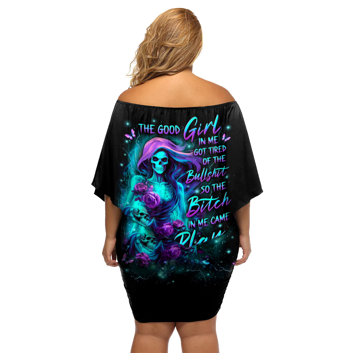 Flame Girl Skull Family Matching Off Shoulder Short Dress and Hawaiian Shirt The Good Girl In Me Got Tired Of The Bullshit - Wonder Print Shop