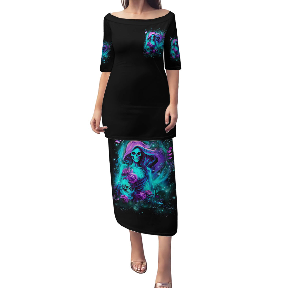 Flame Girl Skull Family Matching Puletasi and Hawaiian Shirt The Good Girl In Me Got Tired Of The Bullshit - Wonder Print Shop