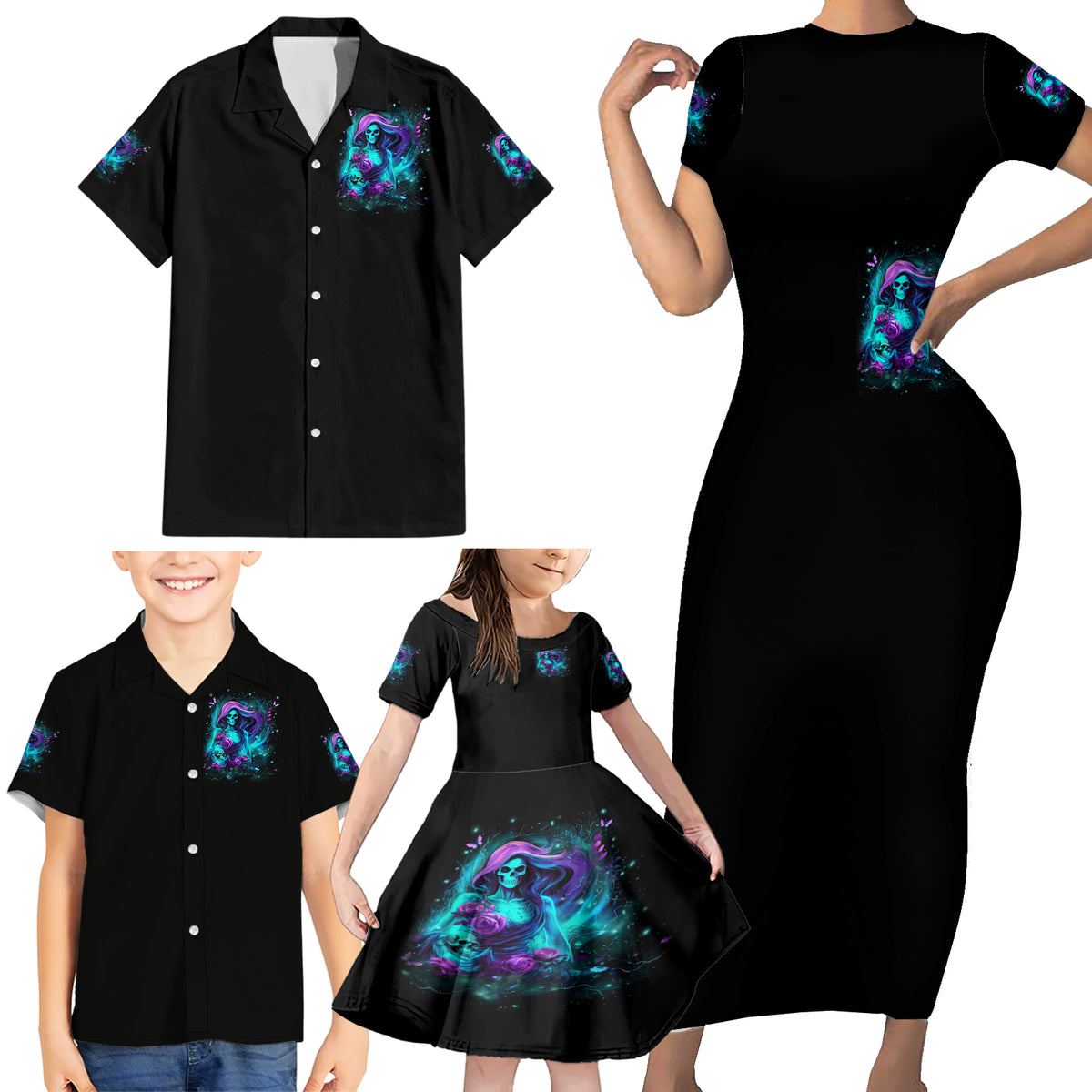 Flame Girl Skull Family Matching Short Sleeve Bodycon Dress and Hawaiian Shirt The Good Girl In Me Got Tired Of The Bullshit - Wonder Print Shop