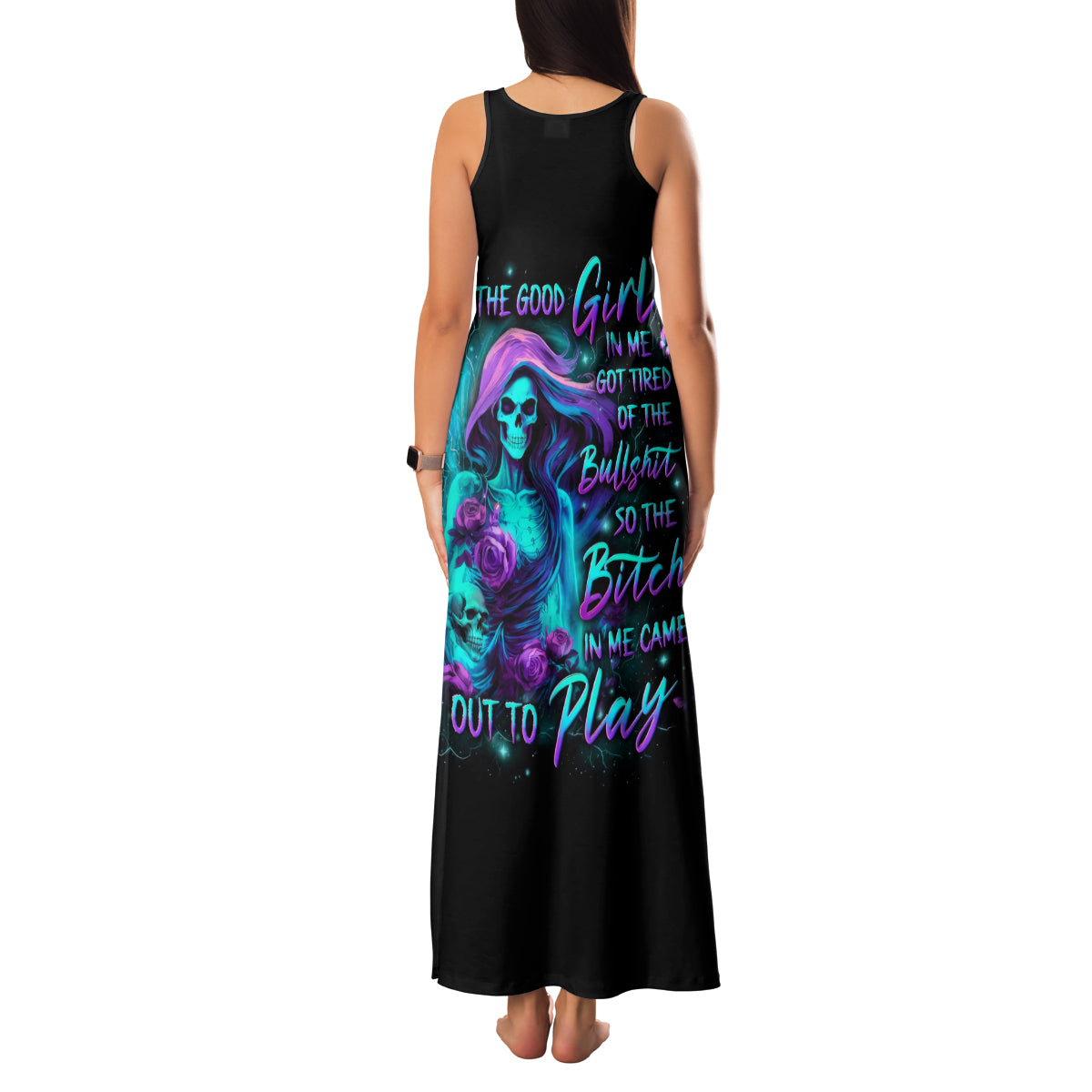 Flame Girl Skull Family Matching Tank Maxi Dress and Hawaiian Shirt The Good Girl In Me Got Tired Of The Bullshit - Wonder Print Shop