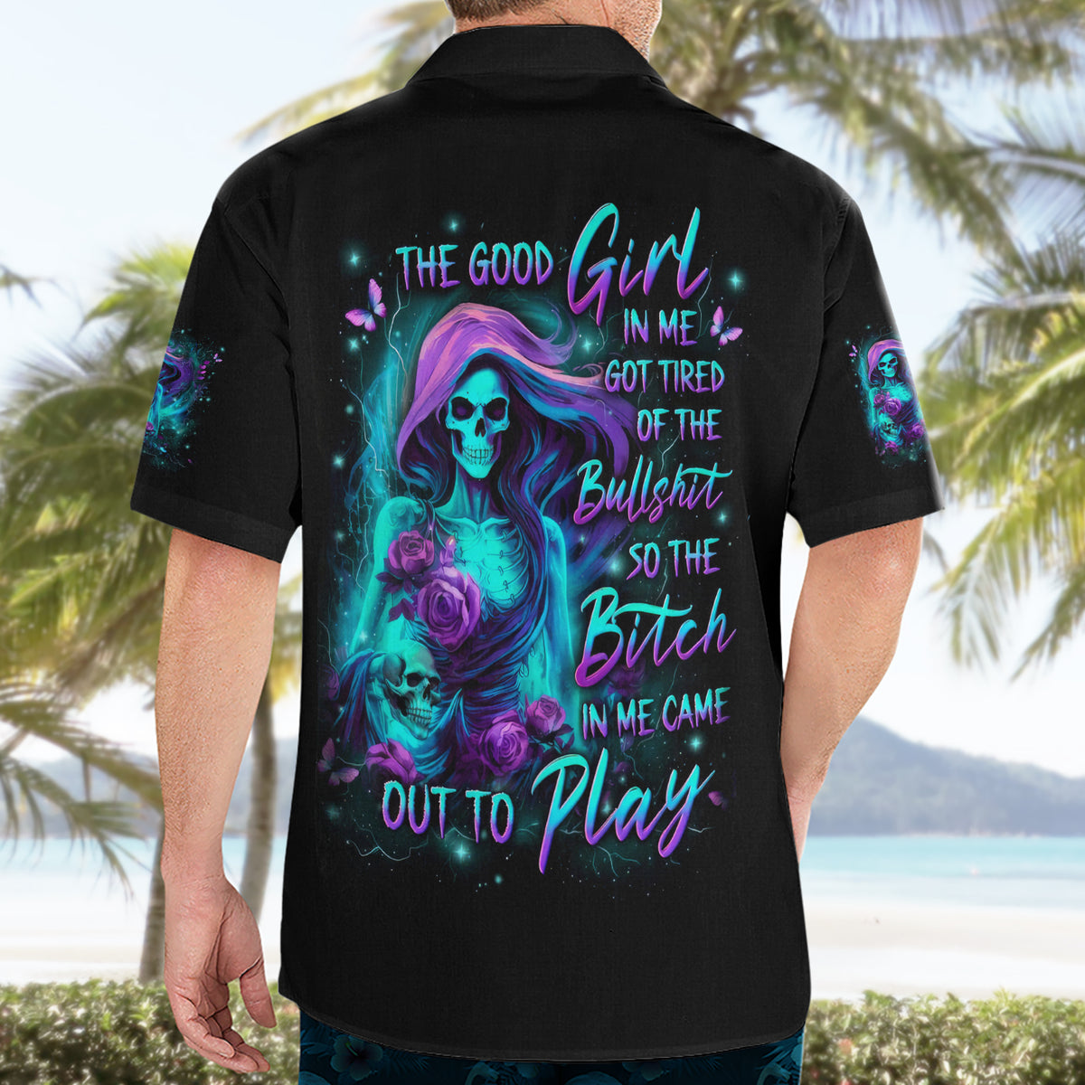 Flame Girl Skull Hawaiian Shirt The Good Girl In Me Got Tired Of The Bullshit - Wonder Print Shop